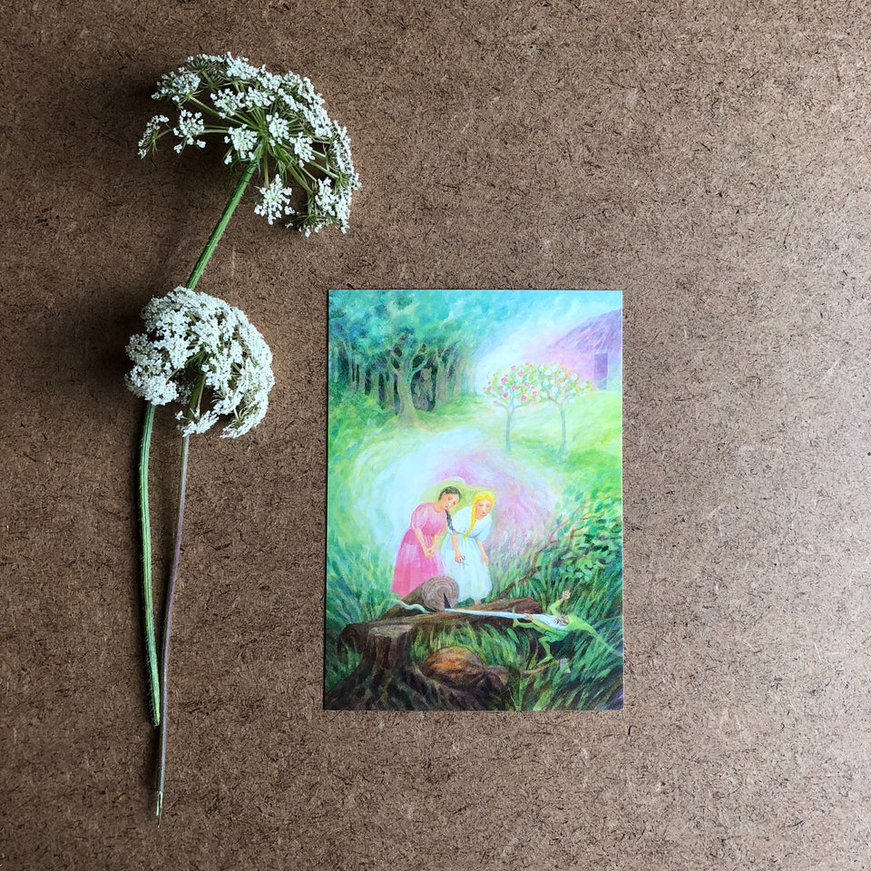 SNOW WHITE AND ROSE RED POSTCARD ~ GABRIELA DE CARVALHO