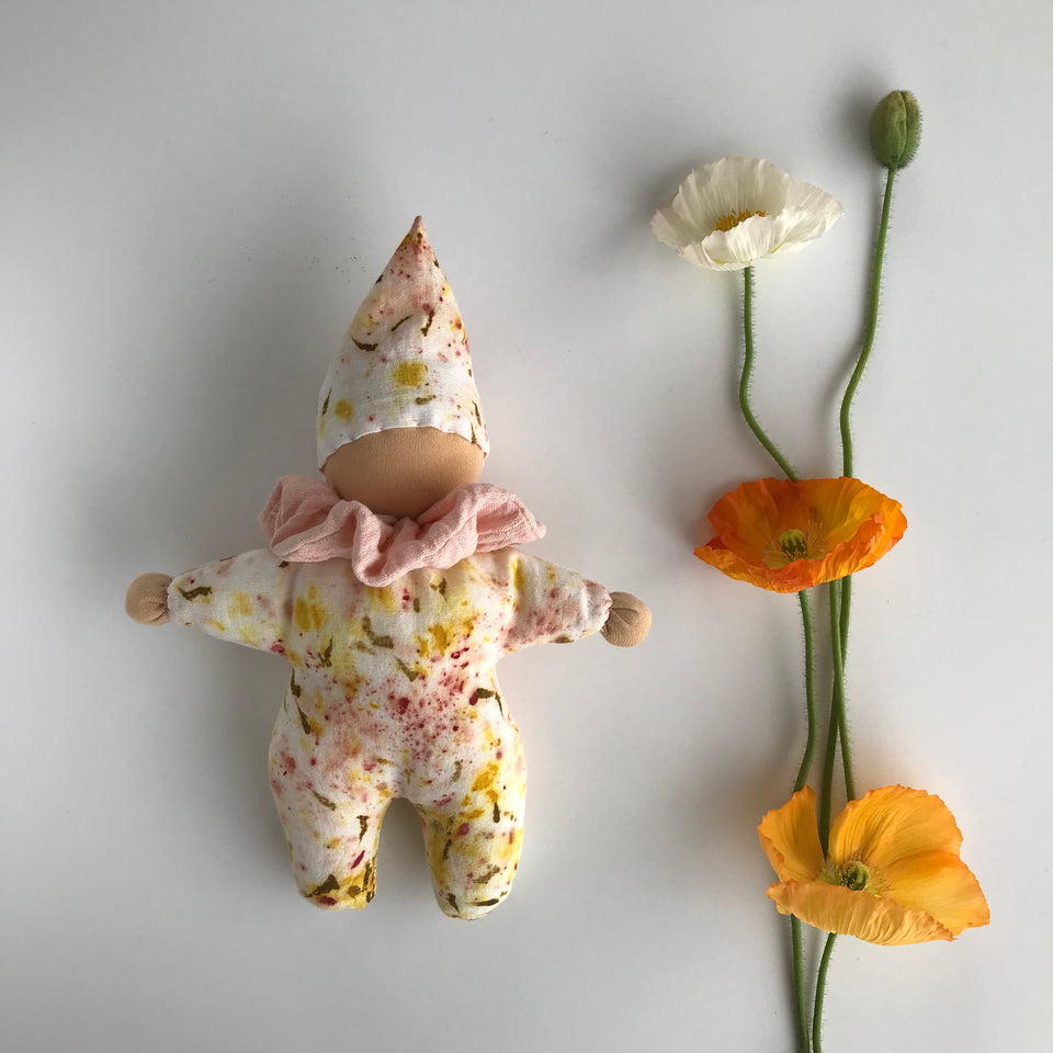 SOFT GNOME DOLL ~ YELLOW & PINK ~ FORAGED & FOUND