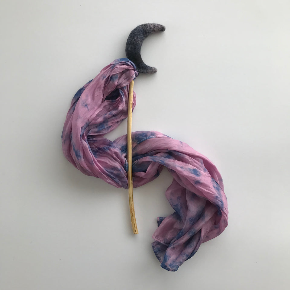 PLAY WAND WITH LONG PLAY SILK ~ STAR OR MOON ~ FORAGED & FOUND