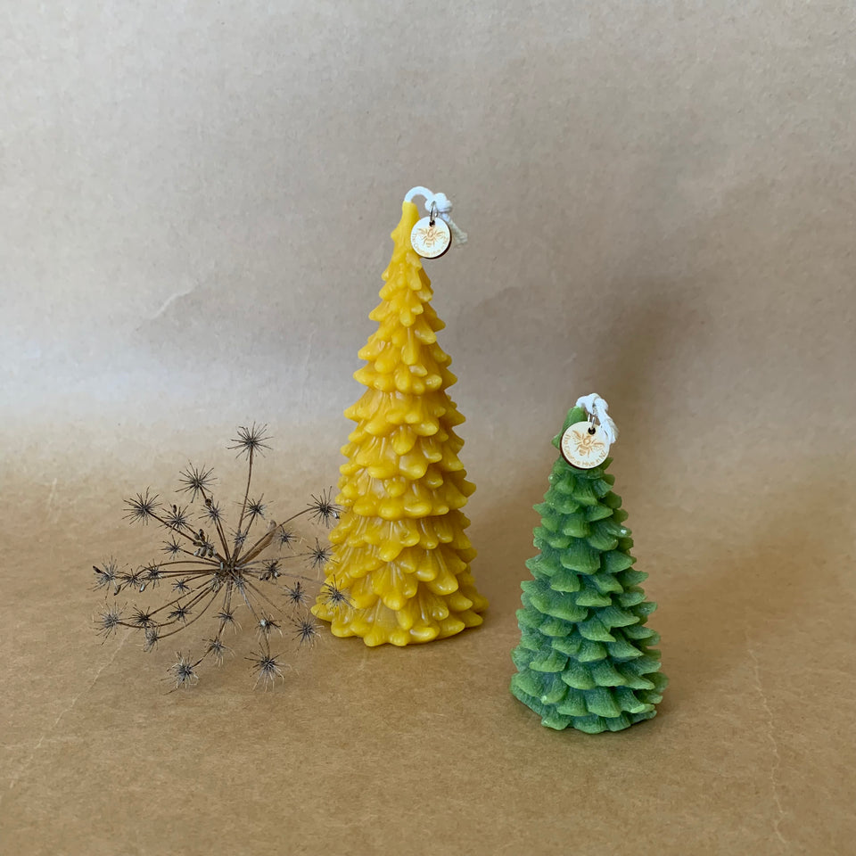 CHRISTMAS TREE BEESWAX CANDLES ~ GREEN OR NATURAL