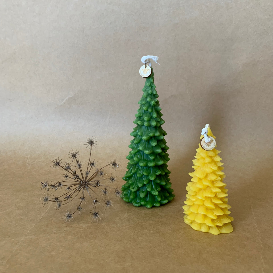 CHRISTMAS TREE BEESWAX CANDLES ~ GREEN OR NATURAL