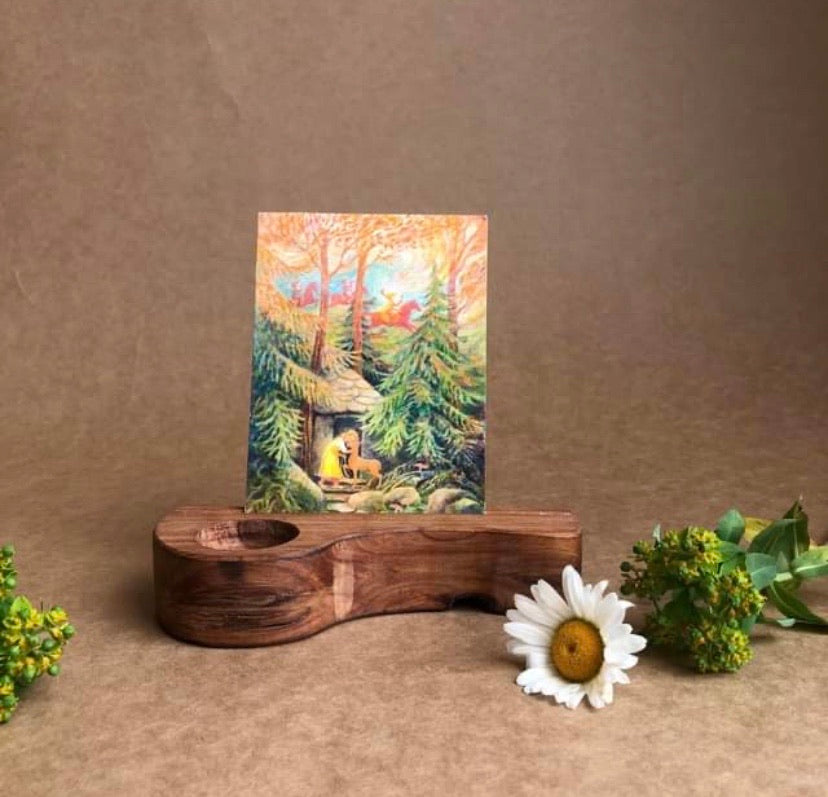 HANDCRAFTED WOODEN POSTCARD AND CANDLE HOLDER